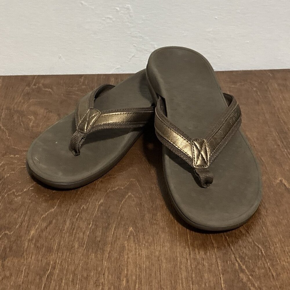 Vionic Tide II Flip Flops Gunmetal Orthotic Sandals‎ Womens 7 Bronze / Brown